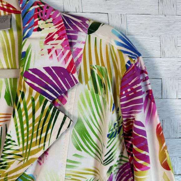 Chico’s Womens tropical floral denim jacket very colorful button up plus size - Picture 3 of 10